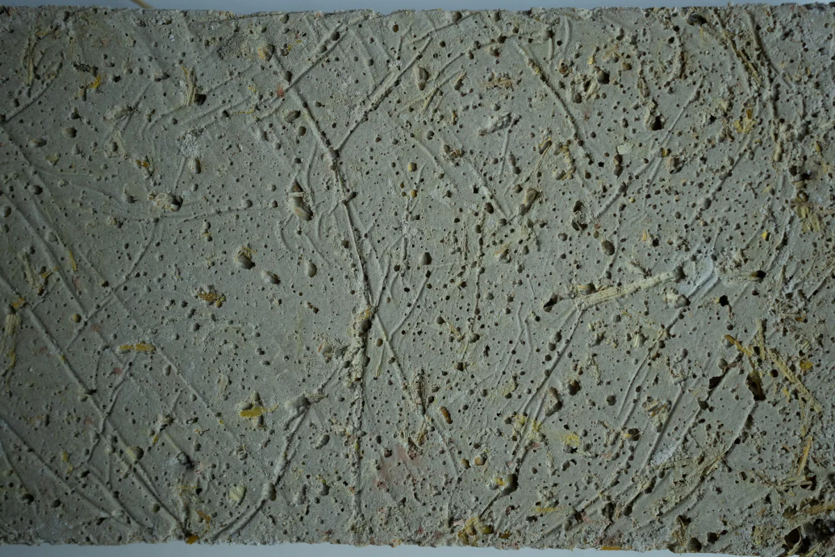 Cast sample of limestone cement with straw