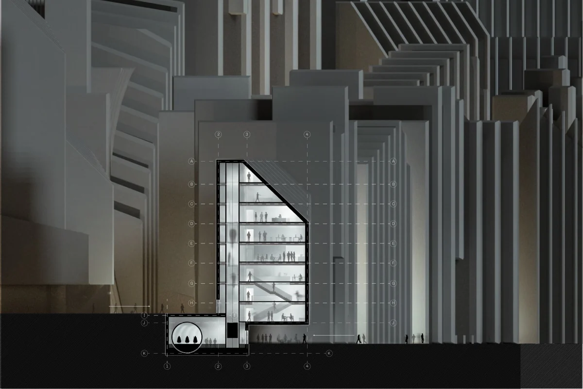 Section through a tower