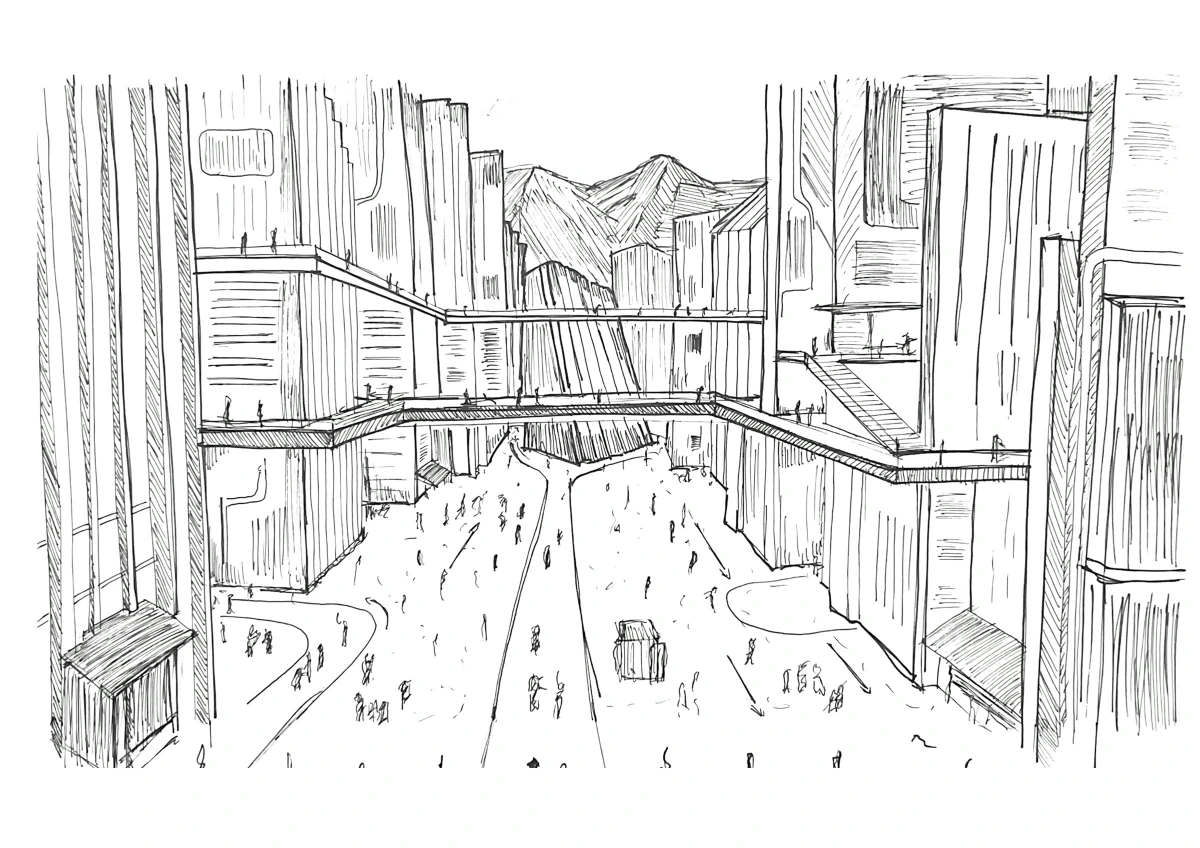 Hand sketch of the vertical city