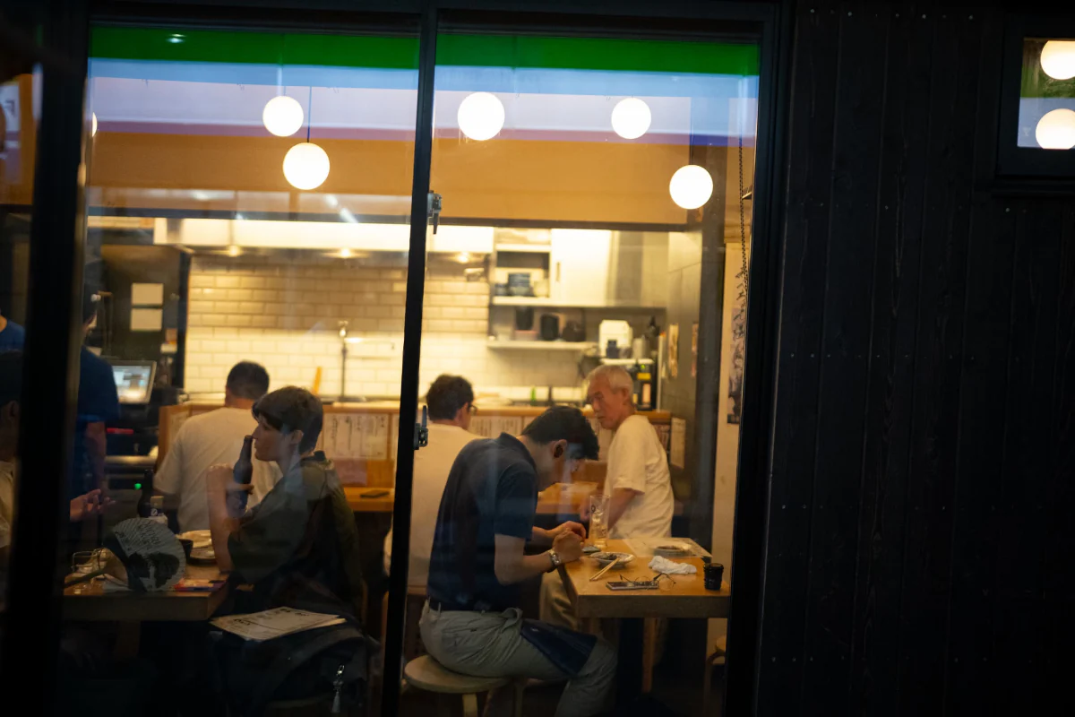 Restaurant window at night